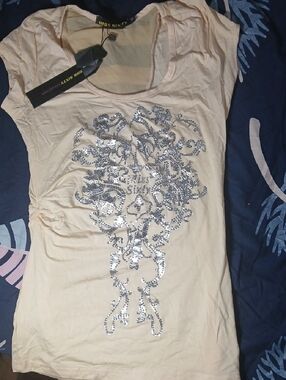 Miss Sixty Cream Tank Top with Silver Sequin Motif
